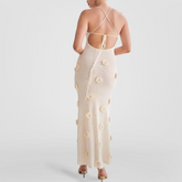 Crochet Midi Dress With Rose Apliques